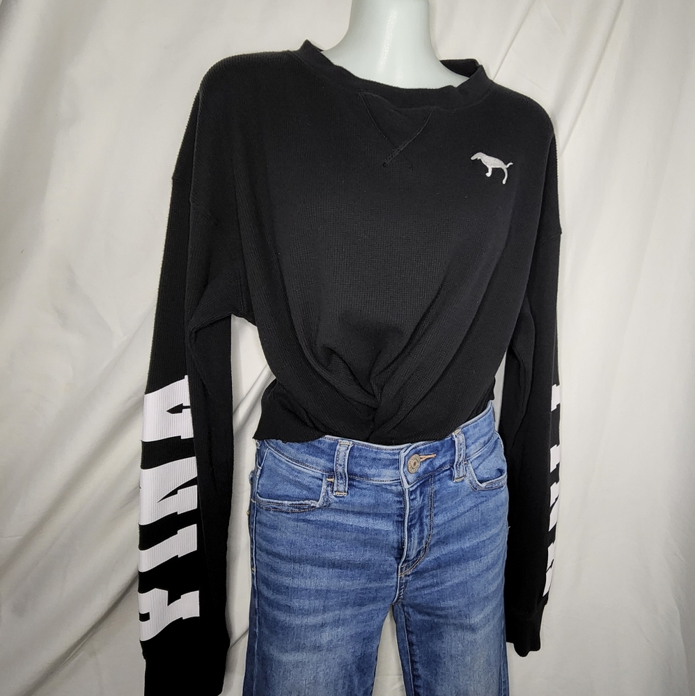 Victoria Secret PINK Long Sleeve Black Thermal Sz M